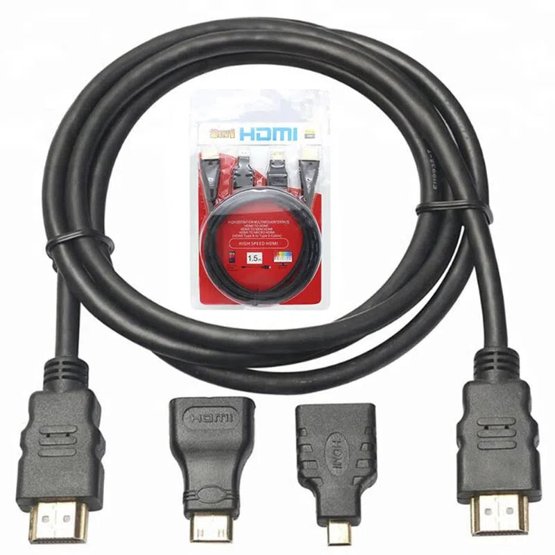 Cable Hdmi 3 en 1 Con Adaptador Mini y Micro Hdmi 1.5 Metros