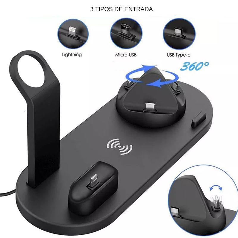 Cargador inalámbrico 4 en 1 para celulares Iphone, Android, Apple watch y Audifonos