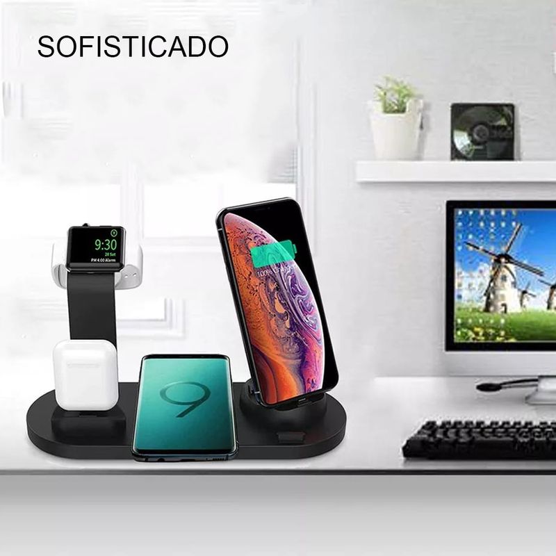 Cargador inalámbrico 4 en 1 para celulares Iphone, Android, Apple watch y Audifonos