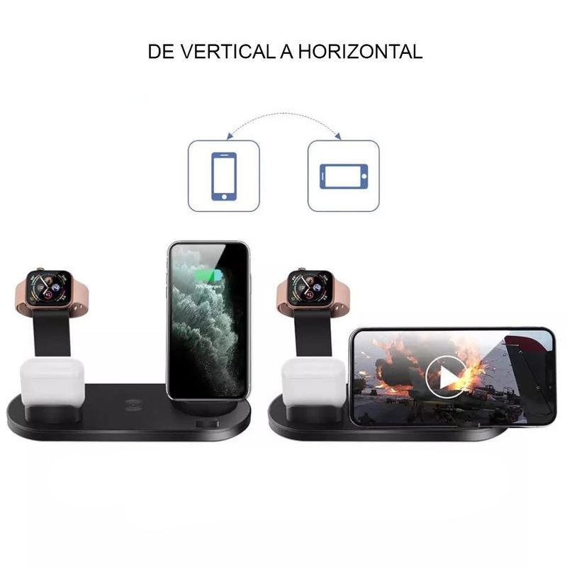 Cargador inalámbrico 4 en 1 para celulares Iphone, Android, Apple watch y Audifonos