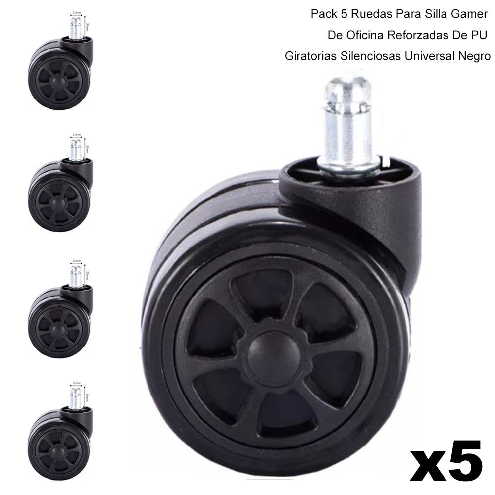 Combo Base para Silla Gamer Repuesto Shine Series Negro + Pack 5 Ruedas para Silla Gamer de Oficina Giratorias Universal Negro