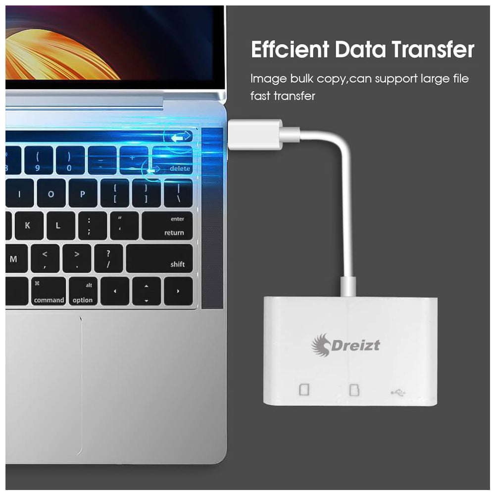 Lector de Tarjetas SD USB 3 en 1 Adaptador Tipo C Dreizt ADC210016