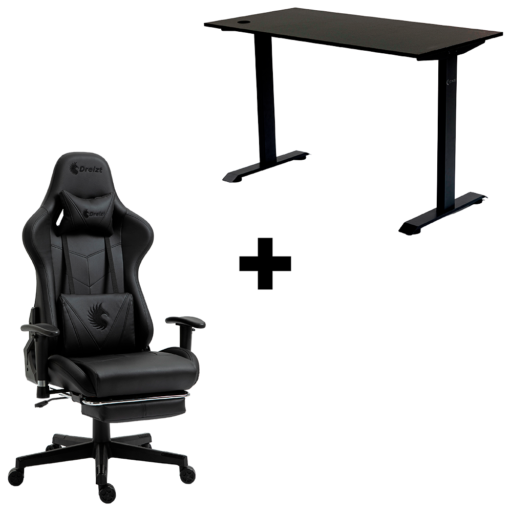 COMBO SILLA APOLO NEGRO + ESCRITORIO FIX DESK DREIZT 120X60CM