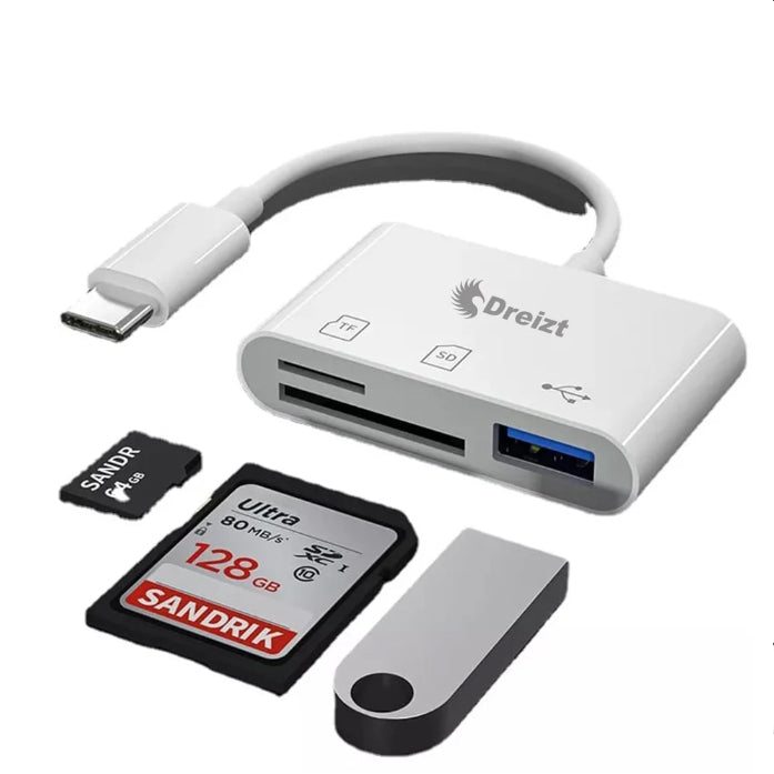 Lector de Tarjetas SD USB 3 en 1 Adaptador Tipo C Dreizt ADC210016
