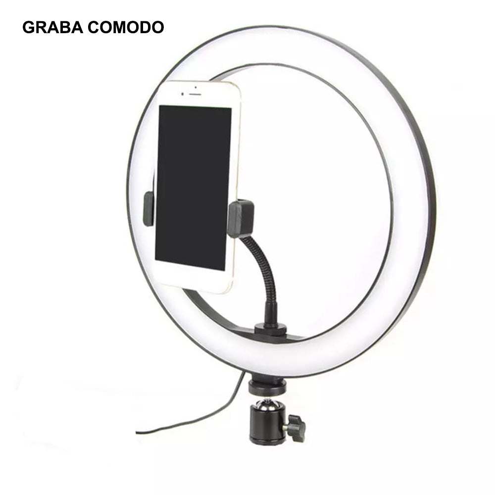 Aro de Luz de 26 Cm 3 Tonalidades con Trípode de 2.10 M y Soporte para Celular FYI260010 Mejor Calidad