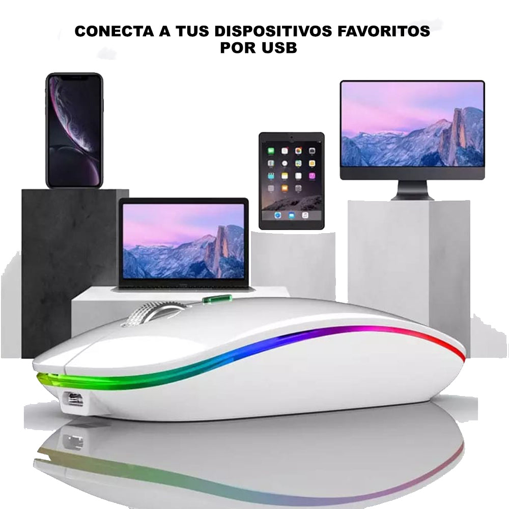 Mouse Inalámbrico Recargable con Iluminación Led Rgb Gr270025 Dreizt Blanco