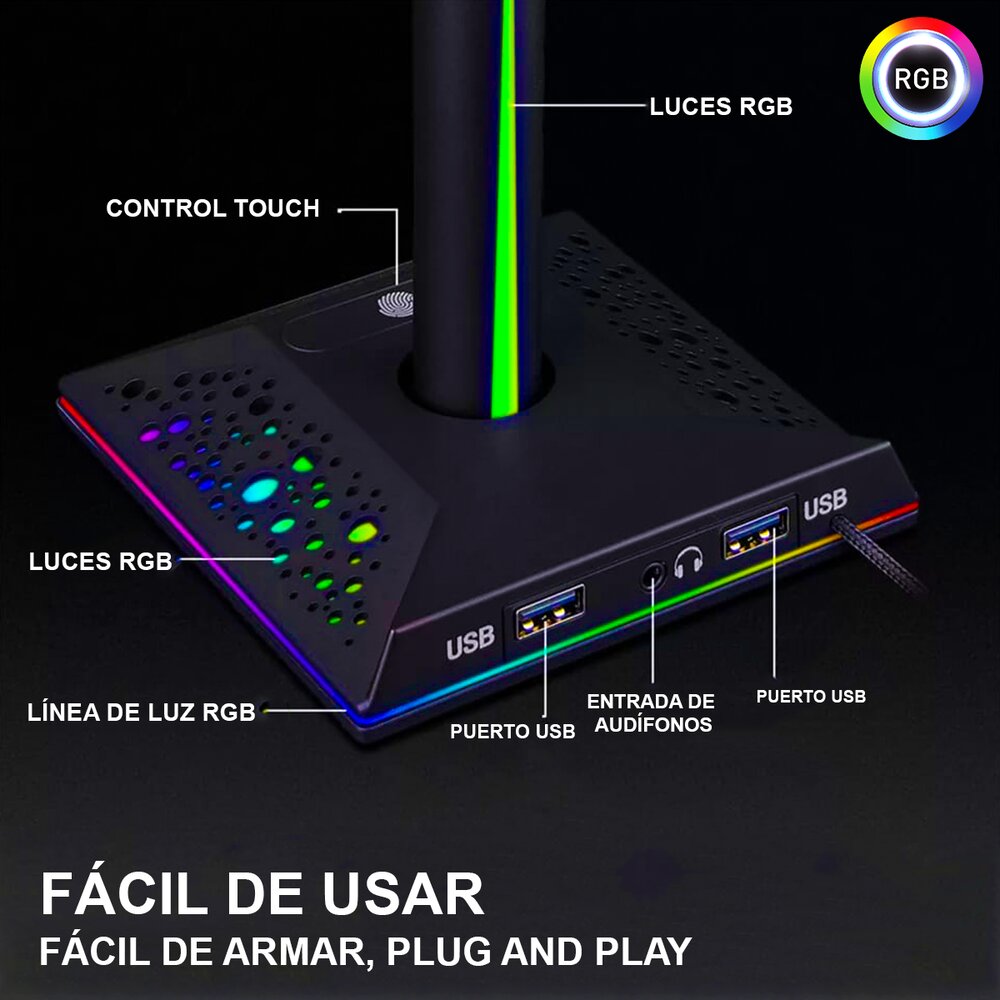 Soporte Parante para Audífonos Gamer Dreizt Rgb D6000 Pro
