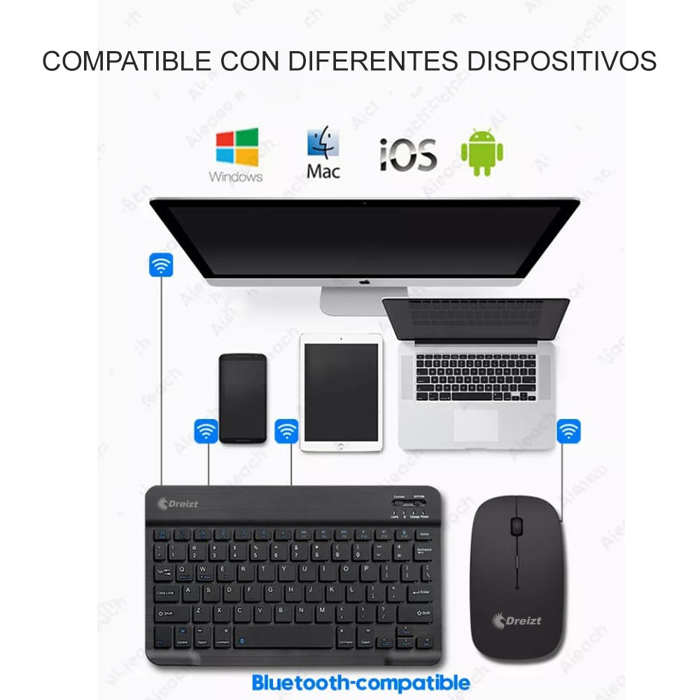 Kit Teclado y Mouse Inalámbrico Bluetooth Multidipositivo DT100 Negro