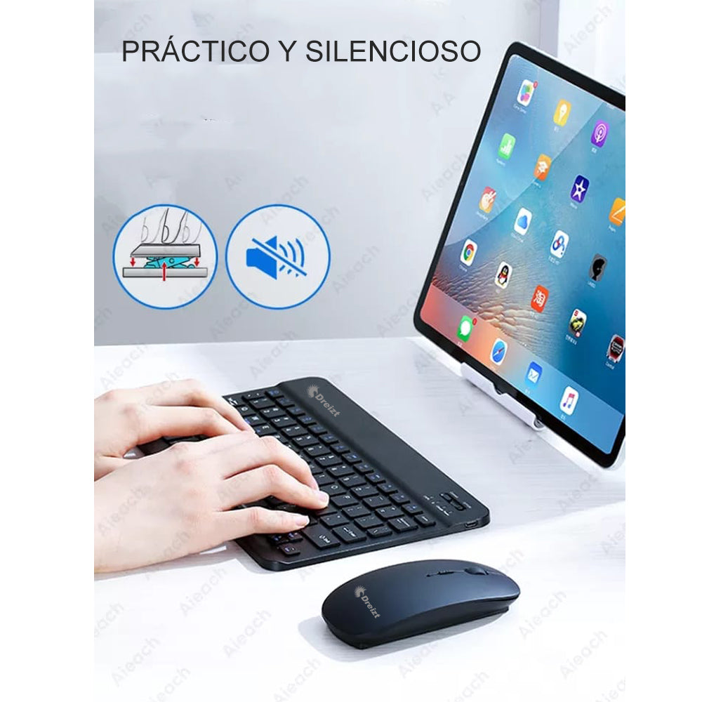 Kit Teclado y Mouse Inalámbrico Bluetooth Multidipositivo DT100 Negro