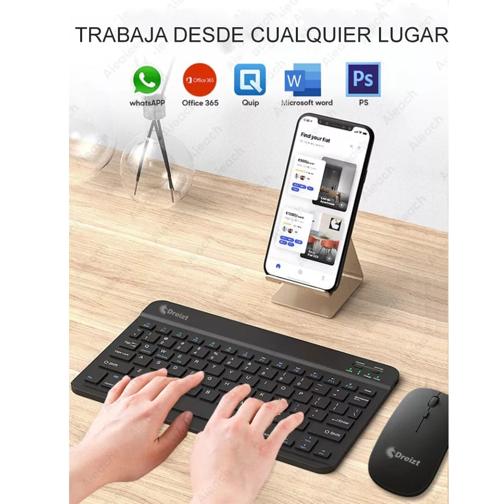 Kit Teclado y Mouse Inalámbrico Bluetooth Multidipositivo DT100 Negro