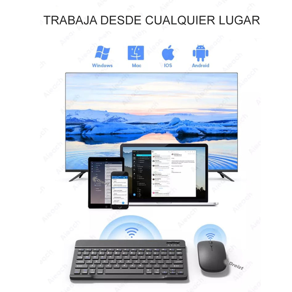 Kit Teclado y Mouse Inalámbrico Bluetooth Multidipositivo DT100 Negro