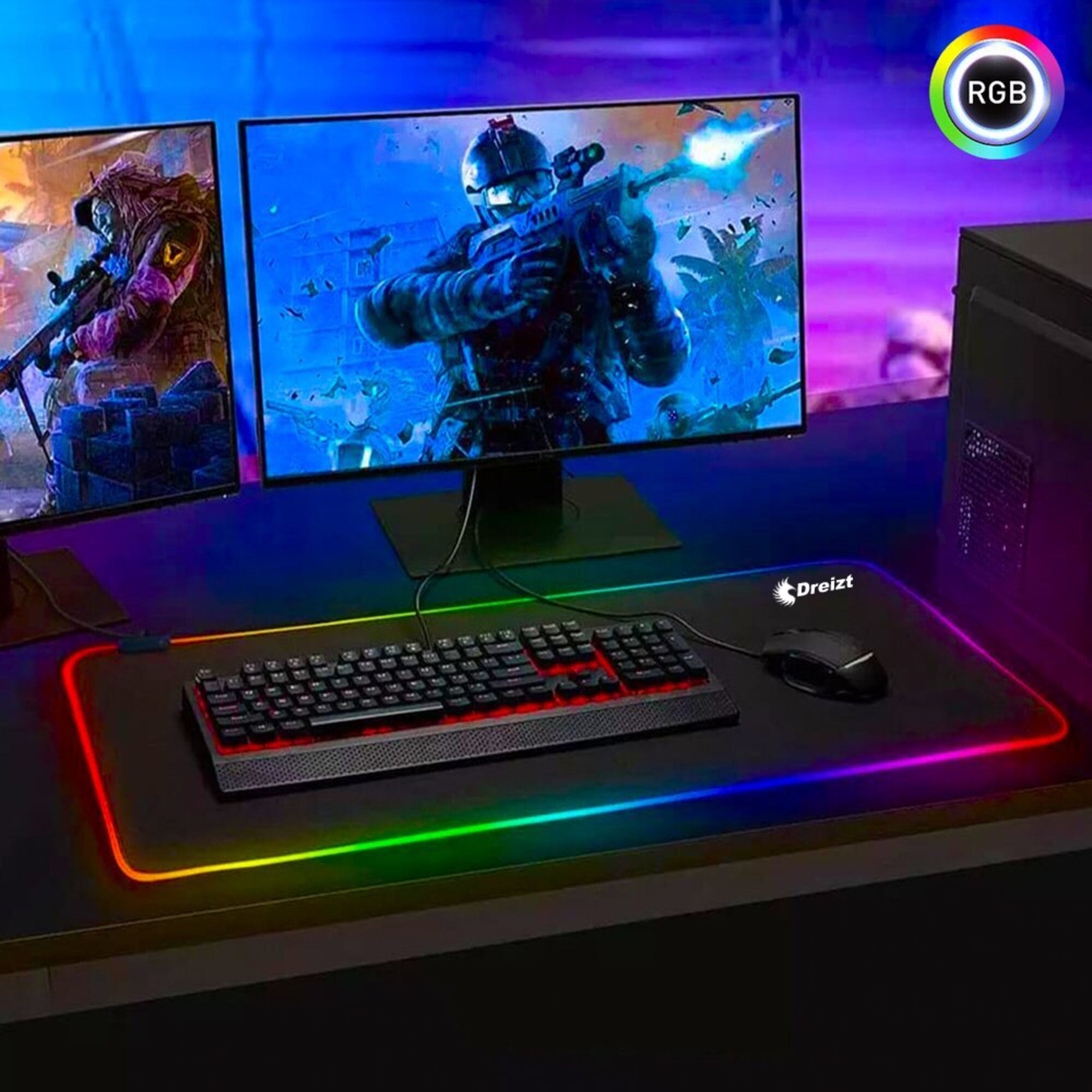 Combo Mouse Gamer Dreizt RGB Mate + Mousepad Gamer RGB  + Soporte para Celular de Aluminio  Dreizt