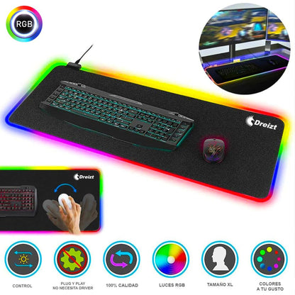 Combo Mouse Gamer Dreizt RGB Mate + Mousepad Gamer RGB  + Soporte para Celular de Aluminio  Dreizt