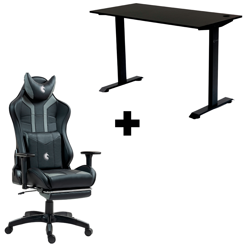 COMBO SILLA DEVIL NEGRO + ESCRITORIO FIX DESK DREIZT 120X60CM