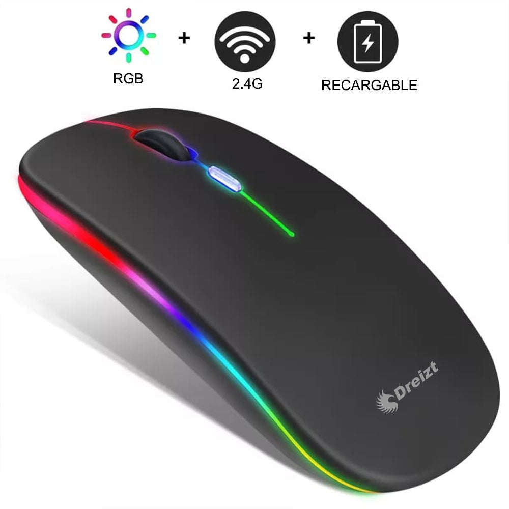 Mouse Inalámbrico Recargable Bluetooth con Iluminación LED RGB GR270024 Dreizt Negro