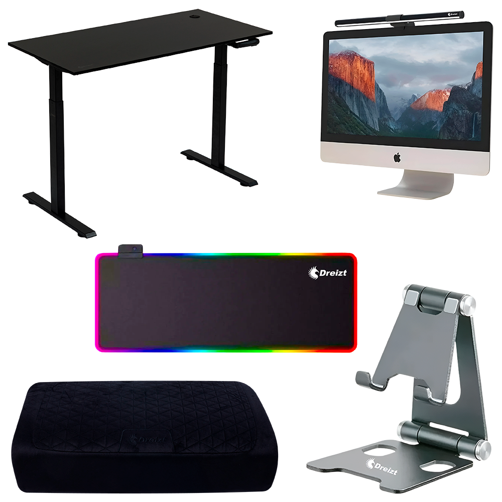 Combo Setup Gamer: Escritorio Manual + Mousepad Multicolor + Soporte Celular + Reposapiés + Lámpara de Monitor