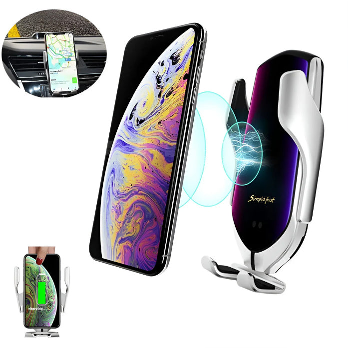 Cargador Inalámbrico Automático de Celular para Auto Plateado