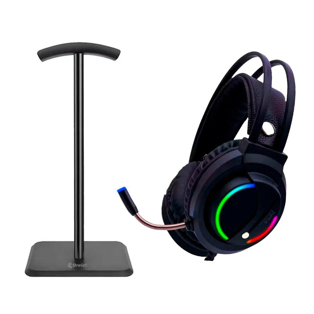 Combo Audífonos Gamer D5000 PRO Luces RGB AU240001 + Soporte para Audífonos Gamer Dreizt D6000  GR270034