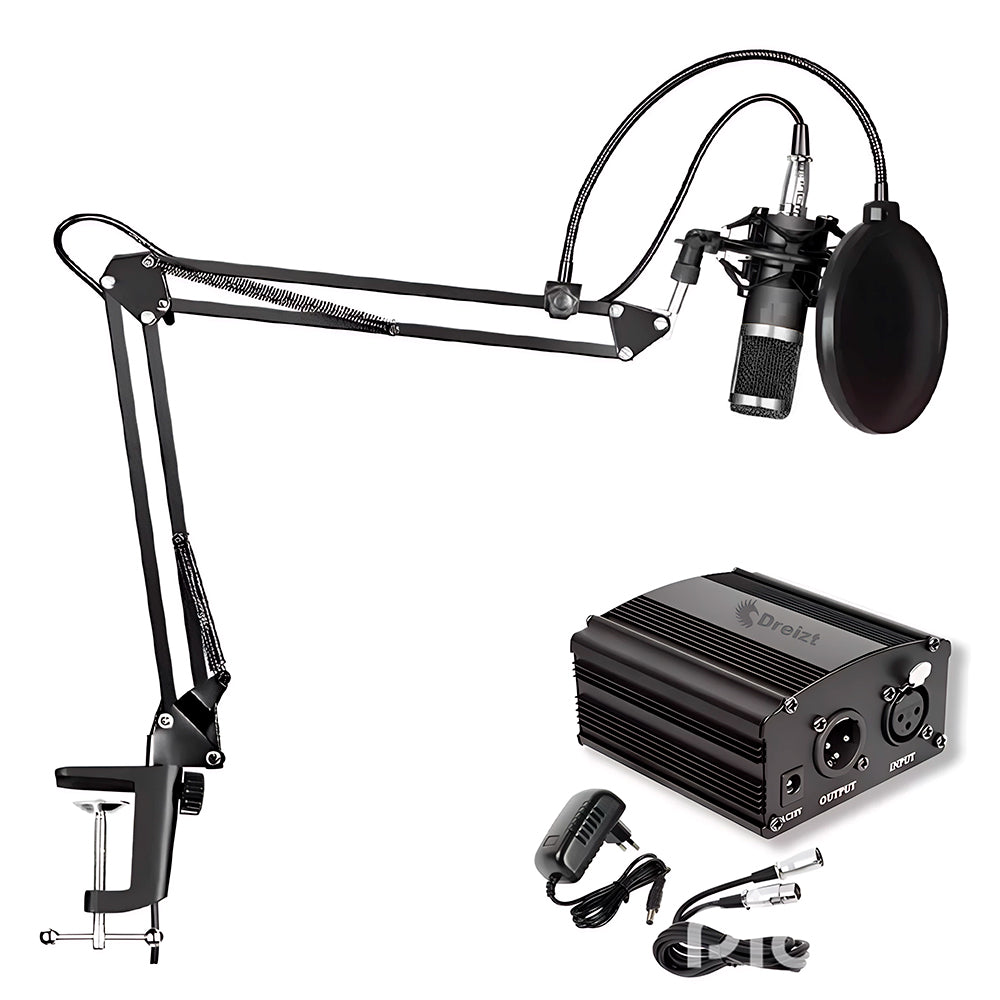 Combo Micrófono BM 800 Negro y Phantom power para Stream y estudio