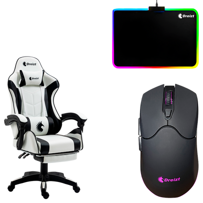 Combo Silla Gamer Shine Series Blanco + Mouse RGB + Mousepad RGB