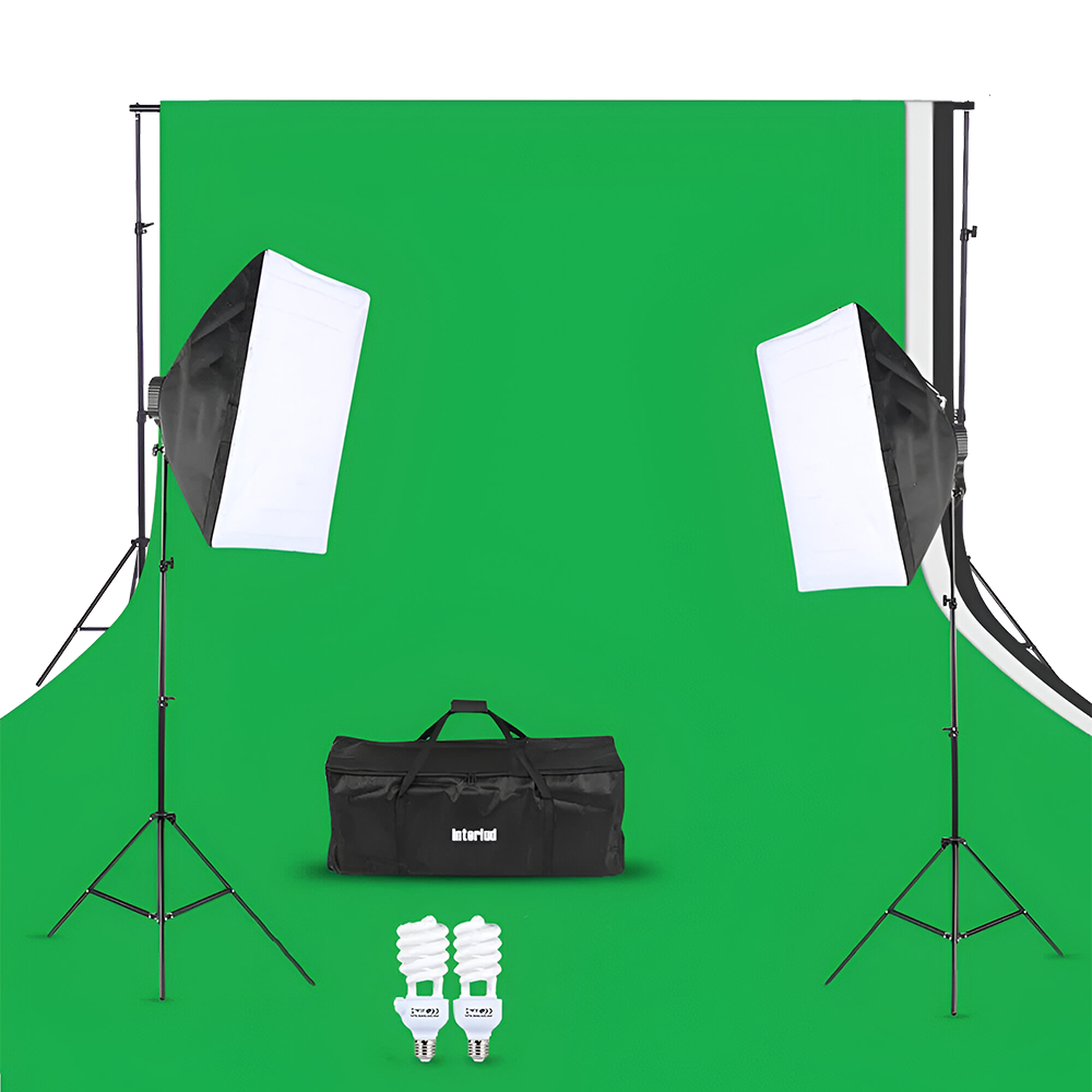 Kit fotografía Interlud profesional video fondo verde + parantes + soft box iluminación + maletín negro FYI260012
