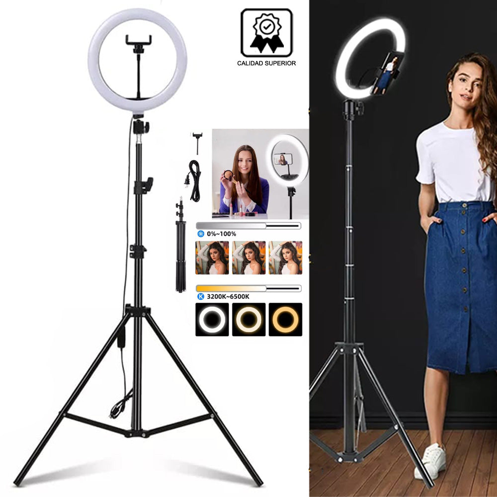 Aro de Luz de 26 Cm Tonalidades con Trípode de M y Soporte
