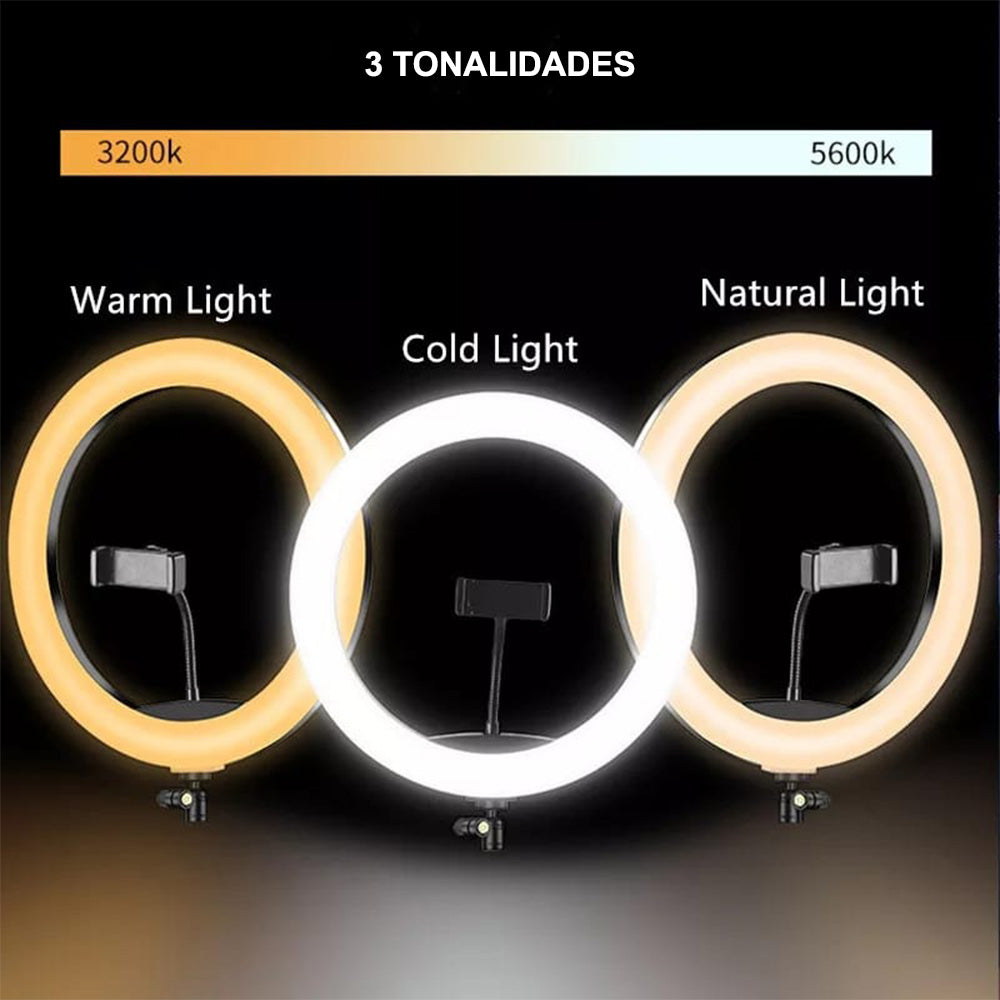 Ring Light Aro de Luz 26cm Con Soporte Para Celular + Trípode